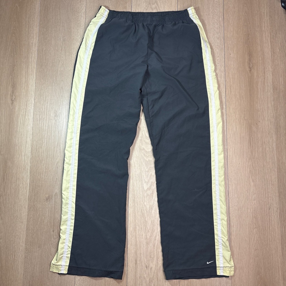 Nike Y2K Vintage Track Pants Yellow Stripe Womens Large 12-14 Athletic Black